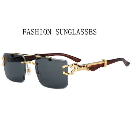 Wood Grain Sunglasses Women Trendy 2024 Rimless Sunglasses Men Vintage Designer Fashion Glasses Lentes De Sol Mujer Zonnebril
