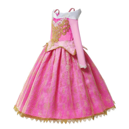 Girl Aurora Princess Dress Children Luxurious Cosplay Costume Rose Pink Briar Rose Outfit Kids Carnival Birthday Party Clothing