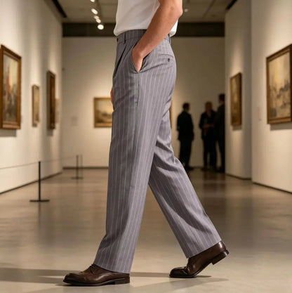 Men's Pinstripe Pants Linen Trousers  Solid Color Loose Fit Half Elastic Waist Straight Leg Breathable Soft For Summer Beach