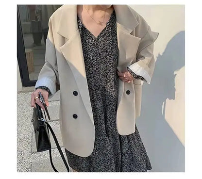 Oversize Blazers Women Long Sleeve Black Suit Streetwear Korean Chic Loose Jacket Spring Autumn Coat Double-breasted Tweed New