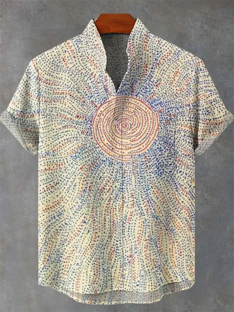Men's Ethnic Style Flower Print Short Sleeve Top Comfort Flap Shirt Beach Holiday Hawaii Summer Casual Shirt