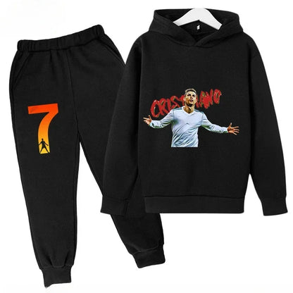 Quick-Dry CR7 Kids Tracksuit 7-13Y Ronaldo 7# Print Sports Outfit Breathable Fabric Active Wear Kids Boutique Clothes