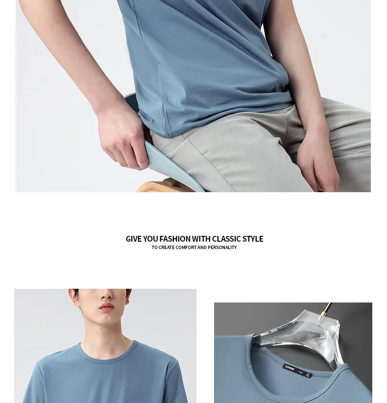 47% Cotton 47% Modal 6% Spandex T Shirt Men Short Sleeved Summer Round Neck Undershirt Plus Size Men's Solid Color Tops Tees