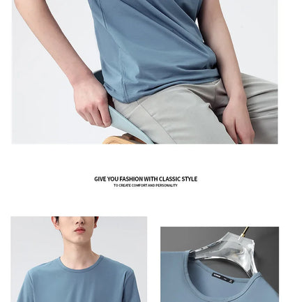 47% Cotton 47% Modal 6% Spandex T Shirt Men Short Sleeved Summer Round Neck Undershirt Plus Size Men's Solid Color Tops Tees