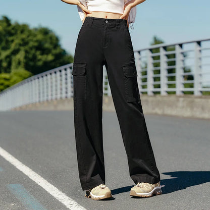 Women Pants Urban Workwear Cargo Wide Leg Loose Straight Casual Style Slim Street Daily Trousers 2026 Autumn