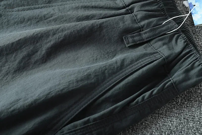 Men's Summer Cargo Pants Quick Dry Double Used Pants Elastic Waist Detachable Feet Loose Straight Waterproof Long Trousers