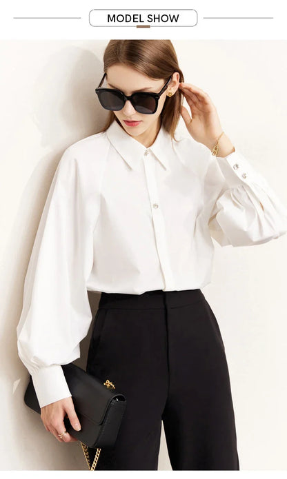 Minimalism Shirt Women 2025 French Puff Sleeve Business Shirts Female Blouse Urban Style Elegant Fashion Top 12241003