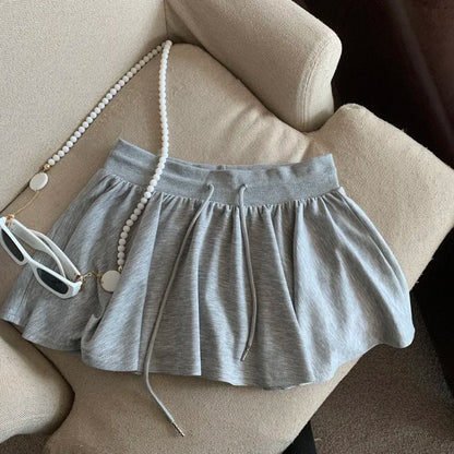 Summer Women Sports A Line Skirts for Women Summer High Waist Drawstring Solid Mini Skirts Female Sweet All Match Ballet Skirts