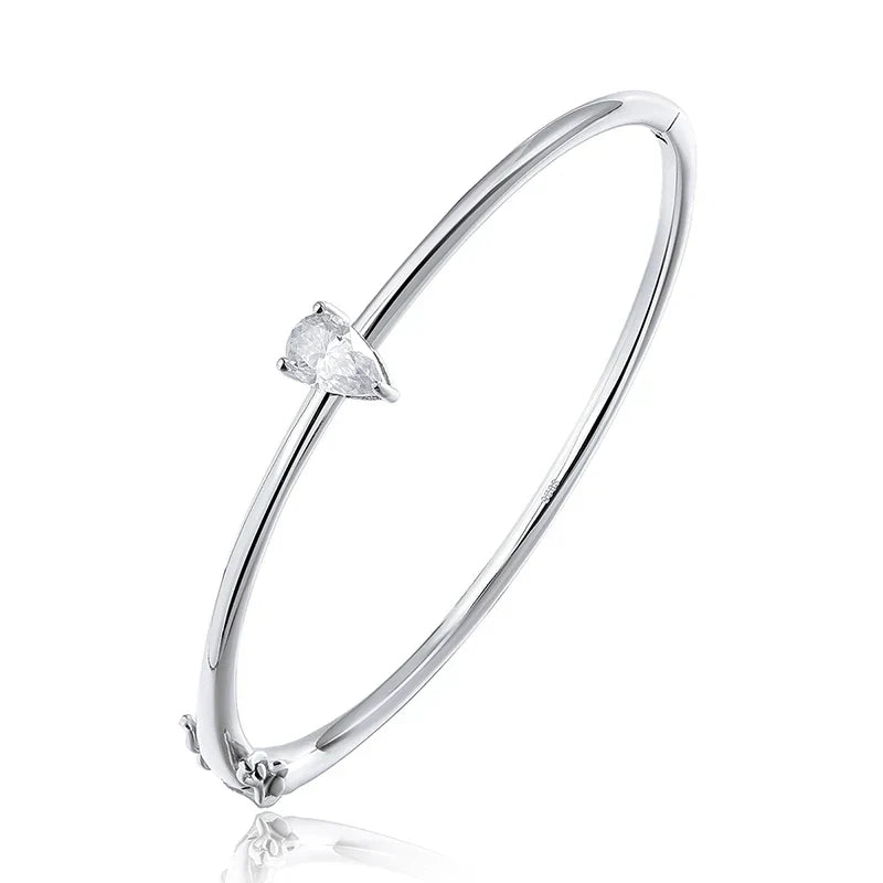 1CT Pear Cut Certified Moissanite Bangles for Women 100% S925 Solid Silver Lab Diamond Bracelets Birthday Gift Jewelry