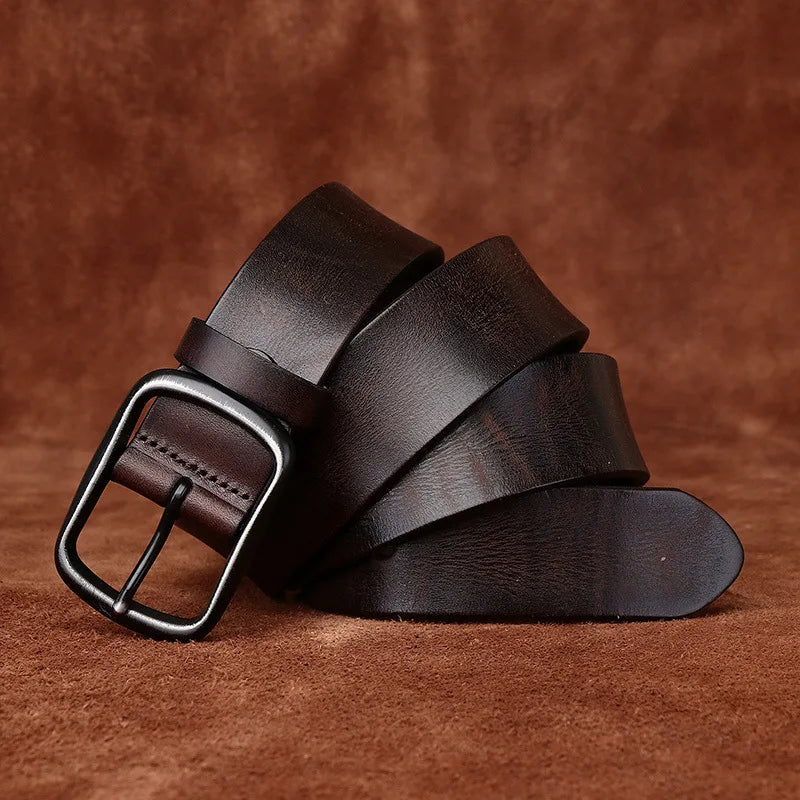 3.8CM Men High Quality Genuine Leather Belt Luxury Pin Buckle Belts Thick Cowskin Fashion Vintage Strap Male Jeans for Man
