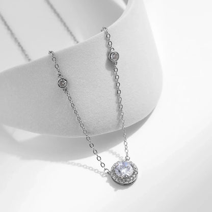 925 Sterling Silver Luxury Round Clear AAAAA Zircon Pendant Necklace For Women Wedding Engagement Bridal Fine Jewelry