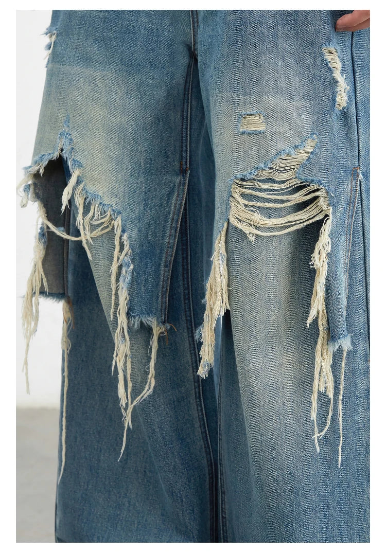 Women Jeans Loose Casual High Waisted Wide Leg Ripped Rough Edge Denim Pants Female Trousers Spring Autumn 2025
