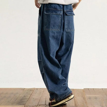 Spring And Autumn Japanese Style Oversized Straight Leg Jeans Loose Drawstring Workwear Pants Wide Leg Pants  Men'S Pants