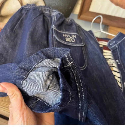 Korean Spring Autumn Sibling Costume Children's Loose Denim Jacket Jeans Suit Boys Girls Long Sleeve Top and Bottom 2 Pcs Set