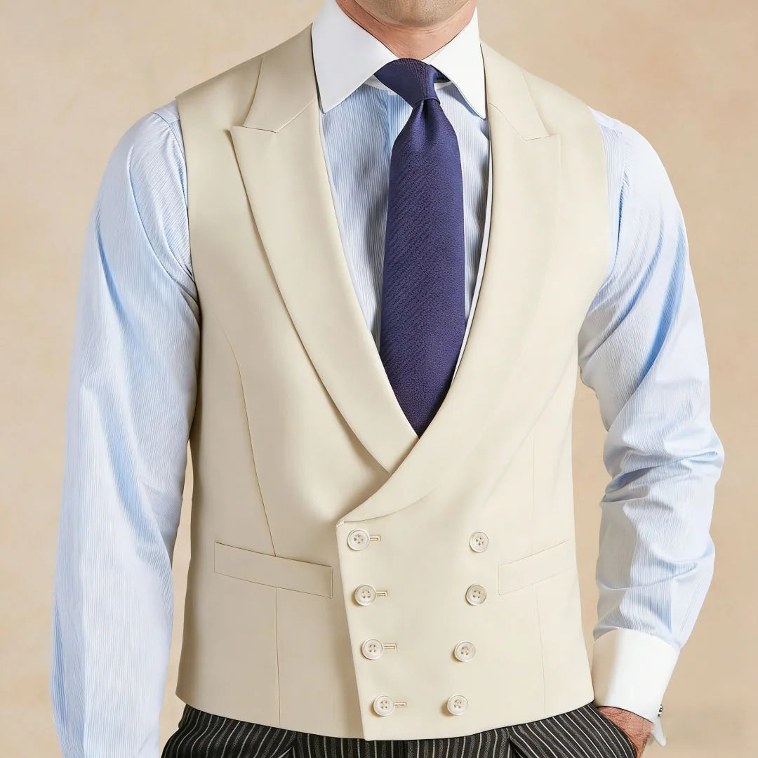 Men Vest White With Lapel Solid Double Breasted Waistcoat For Wedding Banquet Business Work Office Casual Daily Men Suit Vest