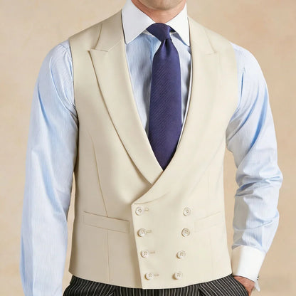 Men Vest White With Lapel Solid Double Breasted Waistcoat For Wedding Banquet Business Work Office Casual Daily Men Suit Vest