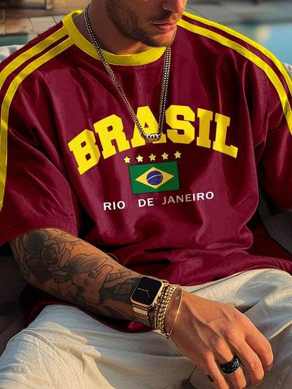 Retro Brasil Rio de Janeiro T-Shirt, Men Women Oversized Brazil Flag Print Casual Streetwear Short Sleeve Top Football jersey