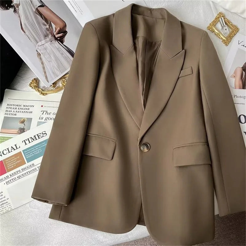 Elegant Office Lady Blazers Women Outerwears 2025Fashion Long Sleeve Single Button Blazer New Autumn Casual Female Coats Jackets