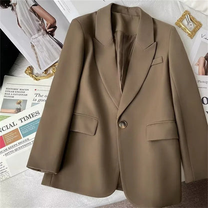 Elegant Office Lady Blazers Women Outerwears 2025Fashion Long Sleeve Single Button Blazer New Autumn Casual Female Coats Jackets