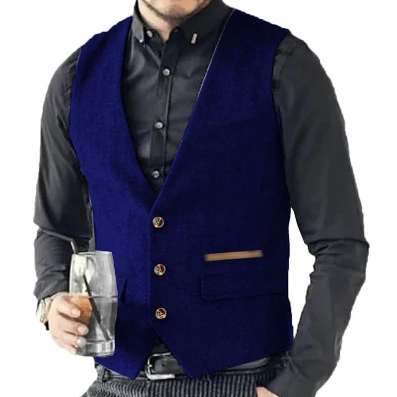 Men Vest Brown Solid Tweed Vest Retro Herringbone Vintage Wedding Groom Banquet Gilet Men Vest Suit
