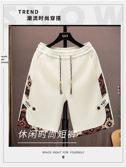 2025 Trendy Summer Embroidery Shorts Men Streetwear Hip Hop Straight Leg Short Pants Casual Sports Five-Point Pants male