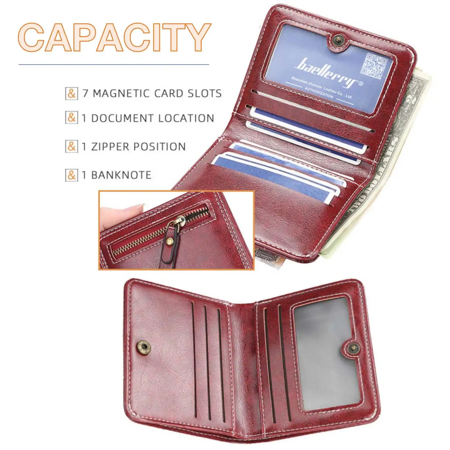Portefeuille court en PU ciré huilé pour femmes, porte-monnaie multi-cartes avec fermeture éclair, sac tout-en-un