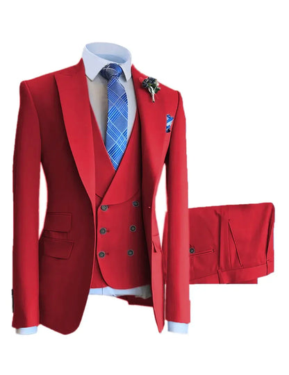 Men Suits Slim Fit Shawl Lapel Wool Tweed Prom Grey Formal Tuxedos Wedding Groomsmen Brown 3 Pieces (Blazer+Vest+Pants)