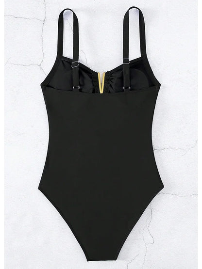 2026 V Neck Pleated Swimsuits Female Swimwear One Piece Swimsuit Women High Cut Bather Bathing Suit Swim Beachwear Slim Bodysuit