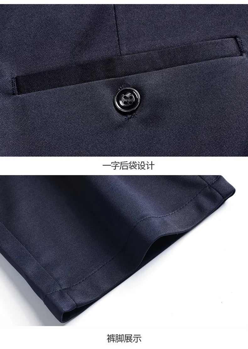 3Piece Set Men's Four-Way Stretch Business Casual Pants Elastic Comfortable Formal Dress Trousers for Spring/Autumn