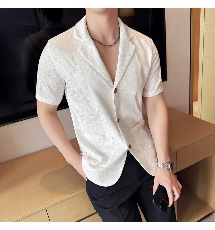 Summer Thin Ice Silk Without Lining Men Suit Coats 2025 New High-end Fashion Jacquard Casual Social Shirt Coat Men Clothing