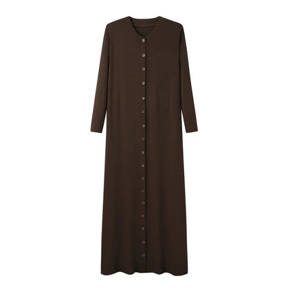 AS AW25 ribbing maxi dress woman fashion V neck comfortable button dress