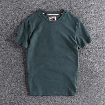 Summer New American Retro Short-sleeved O-neck Solid Color T-shirt Men's Fashion Simple 100% Cotton Washed Casual Sport Tops