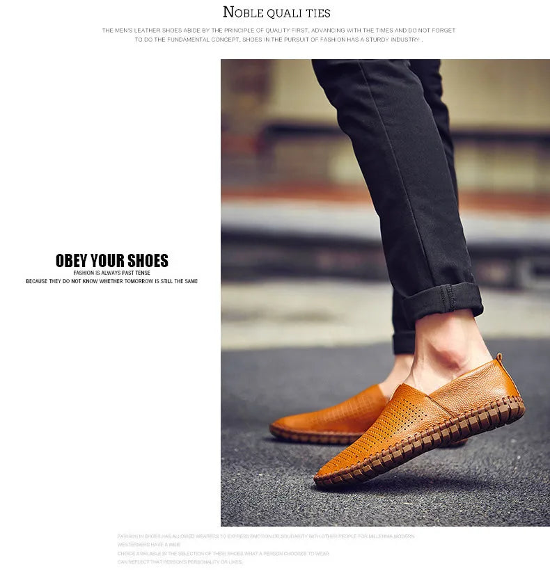 New Summer Breathable Men Loafers Handmade Leather Men's Driving Shoes Luxury Brand Flat Casual Shoes Soft Breathable Men Shoes
