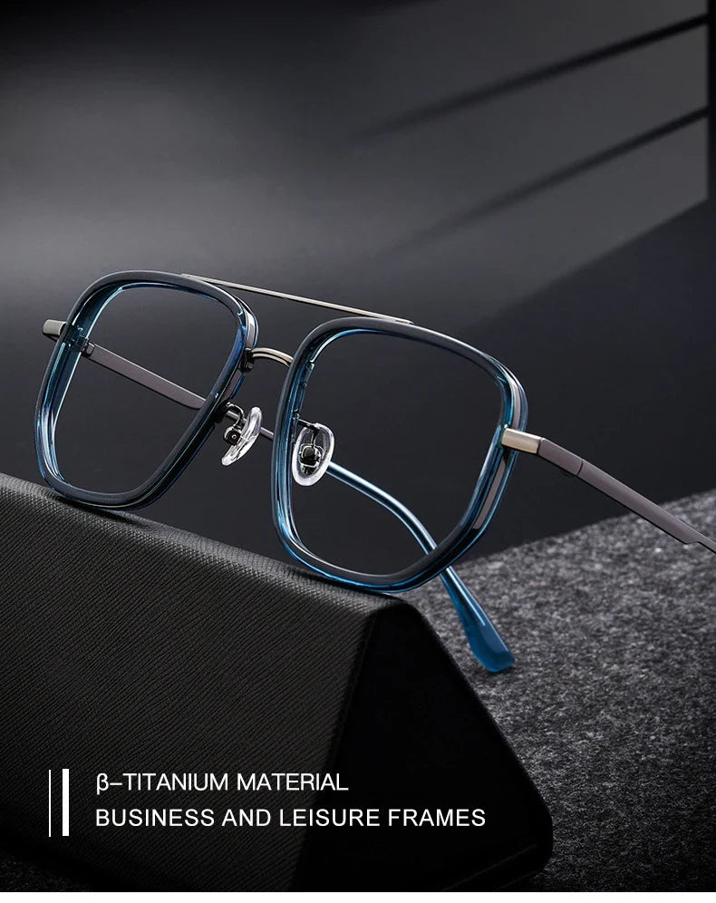 Ultra Lightweight Titanium Frame TR90 Retro Polygonal Eyeglasses Frames Anti Blue Light Glasses Customizable Prescription