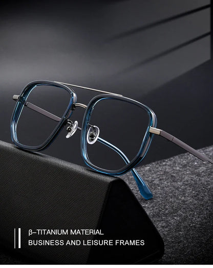 Ultra Lightweight Titanium Frame TR90 Retro Polygonal Eyeglasses Frames Anti Blue Light Glasses Customizable Prescription