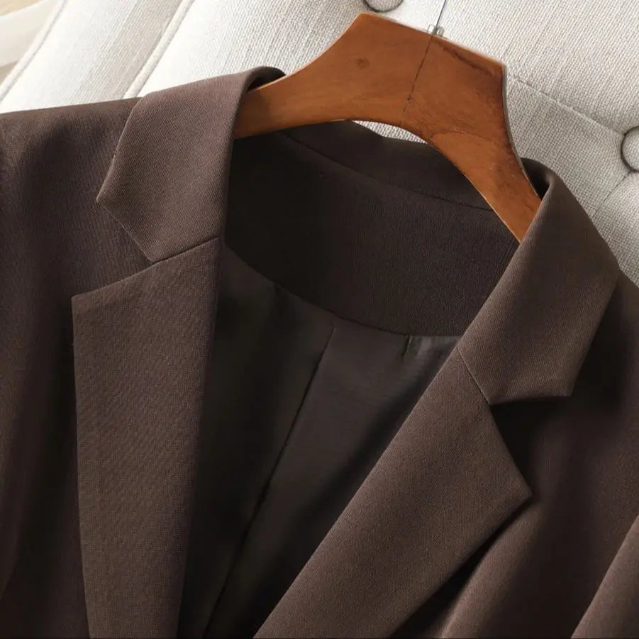Brown Blazer for Women Spring and Autumn Workplace Style Versatile Casual, Long-Sleeved Small Suit Jacket