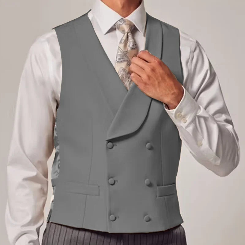 Men Vest Sky Blue Solid Color Double Button With Lapel Waistcoat For Wedding Groom Business Formal Banquet Work Men Suit Vest