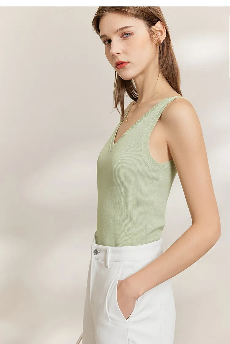 Women Tank Top 2026 Summer Basic Knit Sleeveless V-Neck Ribbed Vest Casual Clothes Versatile Layer Woman Crop Top 12641107