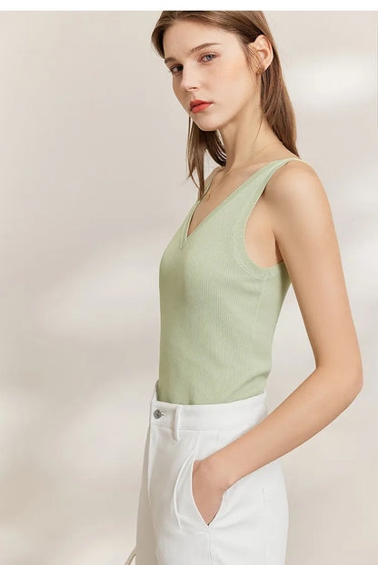 Women Tank Top 2026 Summer Basic Knit Sleeveless V-Neck Ribbed Vest Casual Clothes Versatile Layer Woman Crop Top 12641107