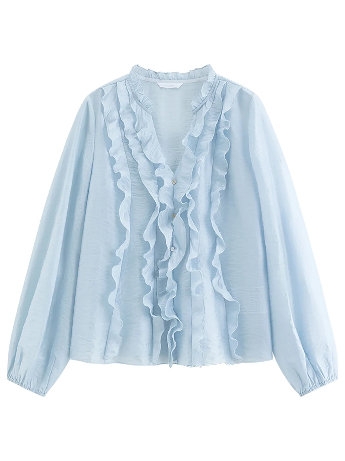 2026 Summer New Women's French Style V-Neck Ruffle Blouse Lightweight Sheer Hem Top for Coquette Vacation Chic Daily Style