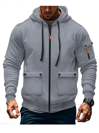 Zipper Hoodies 2025 Autumn Winter Men's New Long Sleeve Hooded Sweatshirt Fashion Pocket Decoration Male Fleece Outfit Sports