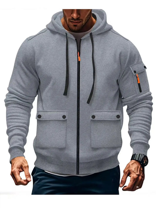 Zipper Hoodies 2025 Autumn Winter Men's New Long Sleeve Hooded Sweatshirt Fashion Pocket Decoration Male Fleece Outfit Sports
