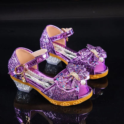 Girls Sandals Summer 2023  New Children's Princess Shoes Little Girls High-heeled Bow-knot Crystal Sandals Party Dress Wedding