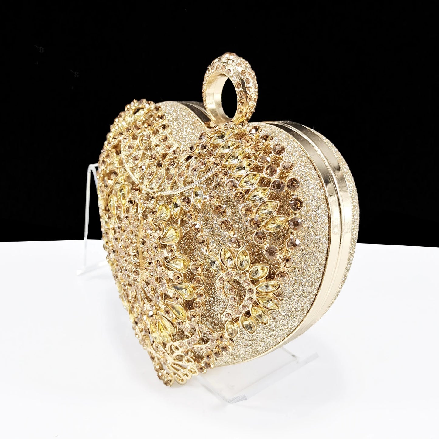 Italian Design Rhinestone-encrusted Sex Ladies Shoes And Special Bag High Heels And Heart Shape Gold Mini Bag