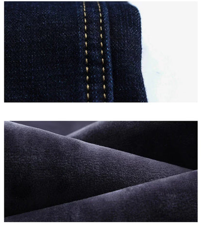 New Men's Fleece Warm Jeans Winter Thicken Plush Velvet Business Office Denim Trousers Brand Clothing Stretch Casual Male Pants