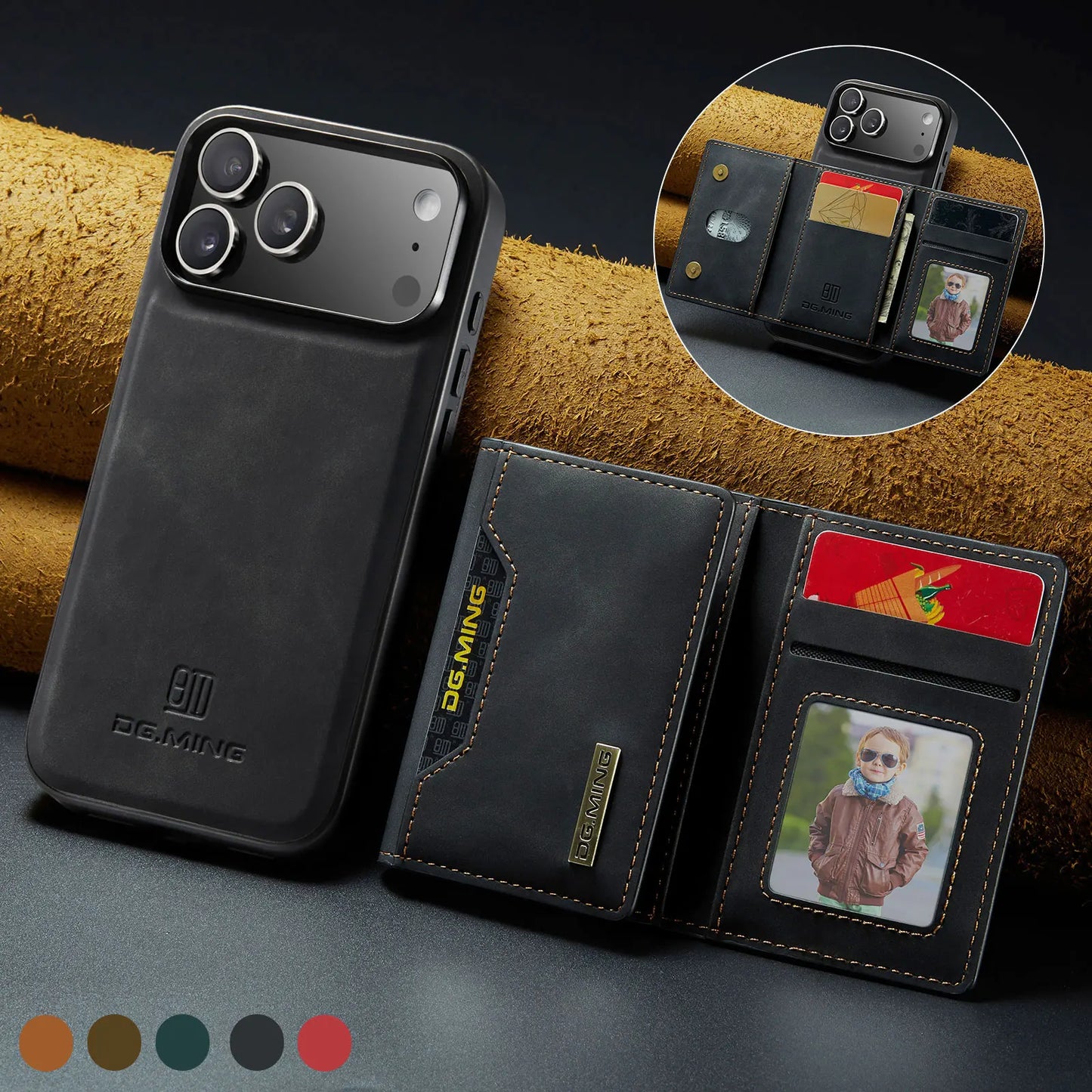 Luxury Leather Phone Case for IPhone 17 Pro Max Air16E 16 14 15 Plus 13 12 11 Pro Max Magnetic Detachable Card Stand Wallet