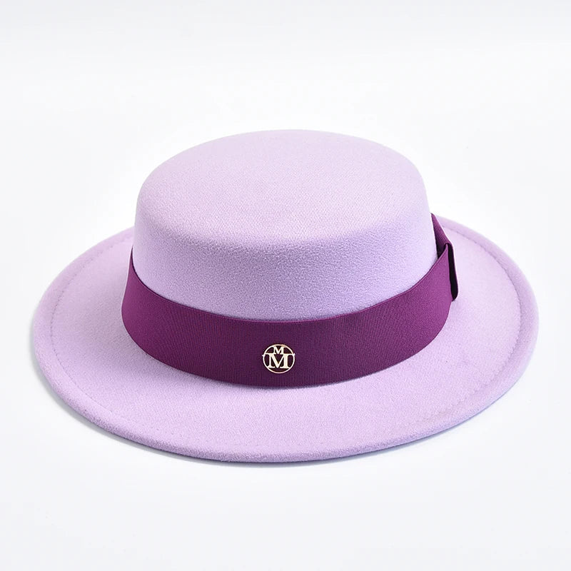 British Style Fedora Hats for Women Fashion Autumn Winter Flat Top Bow Elastic Ribbon Felt Hats Wedding Dress Jazz Cap