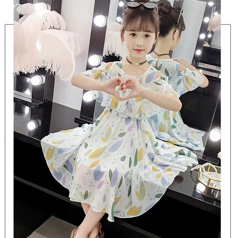 Thin Girl Summer Dress Robe Fille Floral Chiffon Princess Dress Children's Clothing Summer Girls Casual Dresses Kids Vestidos