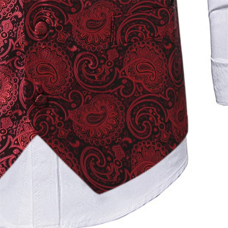 New Men Jacquard Splicing Thin Loose Suit Vest Fashion Homme Wedding Dance Party Dress Waistcoat Free with Tie