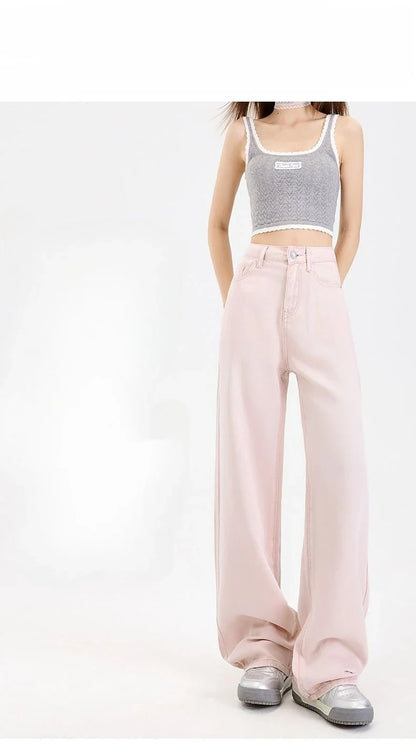 Woman Jeans 100% Lyocell Breathable Denim Wide Leg Towel Sweep drape loose 2025 Summer ice silk Baggy Famale Denim Pants 5 Color